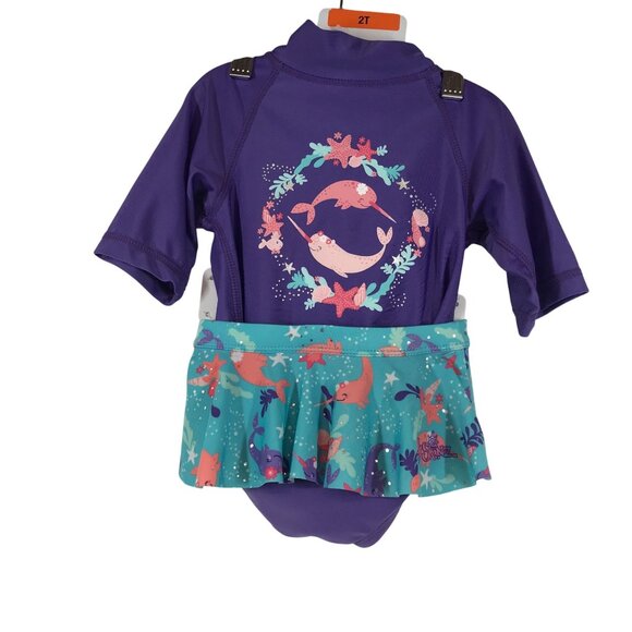 UV SKINS - GIRLS 2T - BLUE & PURPLE 3 PIECE UPF 50-+ SWIM SET SHADE SUN SHIRT - Picture 1 of 5